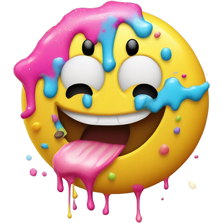 Yellow smiley face with tongue out and icing on it’s face emoji