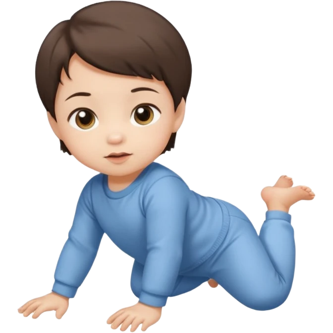 short brunette hair baby crawling on the floor with cute clothes emoji