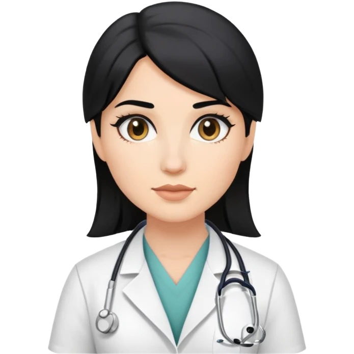 female white physician with black hair and black eyes emoji