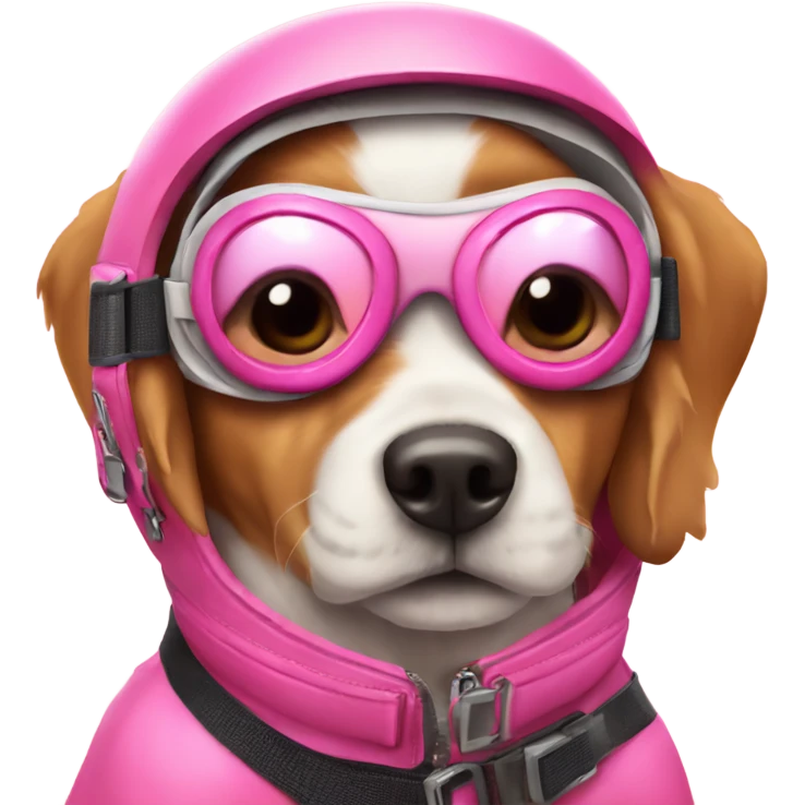 Dog wearing pink sky diving goggles and sitting in a pink helicopter emoji