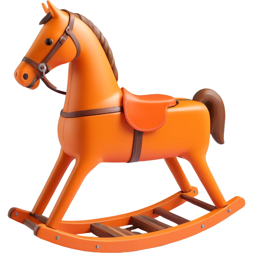 rocking horse, 3D, rustic, reclaimed wood, Hermès orange details, vintage look, no text emoji