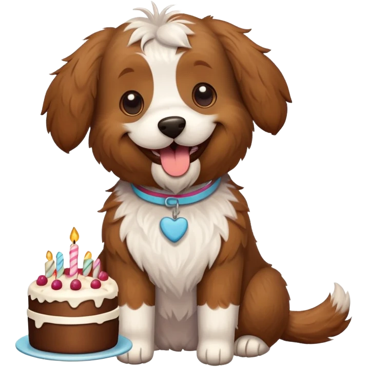 Doodle dog with cake emoji