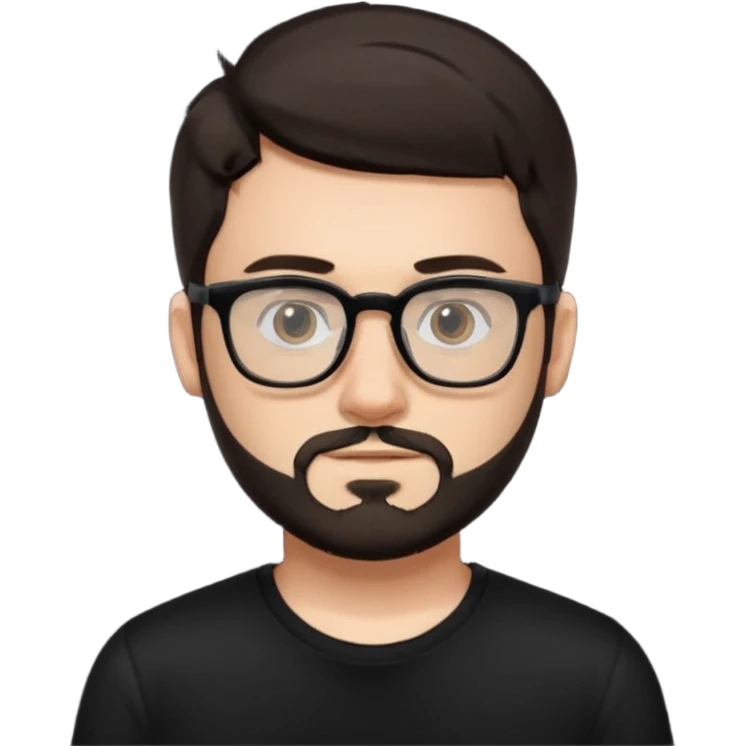 chico con gafas y barba corta moreno, piel clara camiseta negra emoji