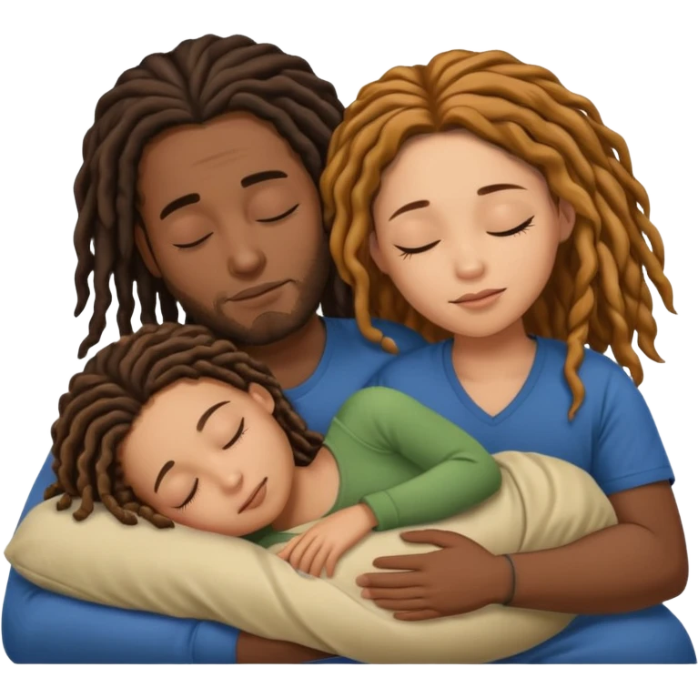 sleeping biracial couple (black male with caramel skin and dreads and hispanic female with fair skin and long brunette hair) with no child emoji