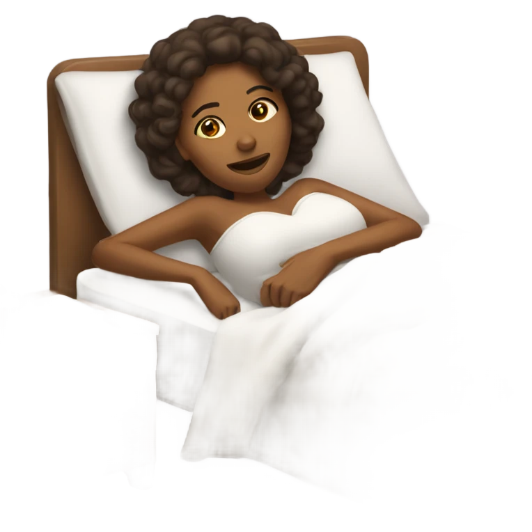 Brown woman laying in bed holding a phone emoji