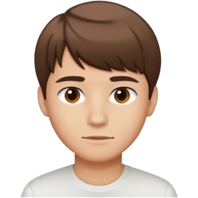 portrait of a young man with short brown hair and straight bangs, wearing a white shirt emoji