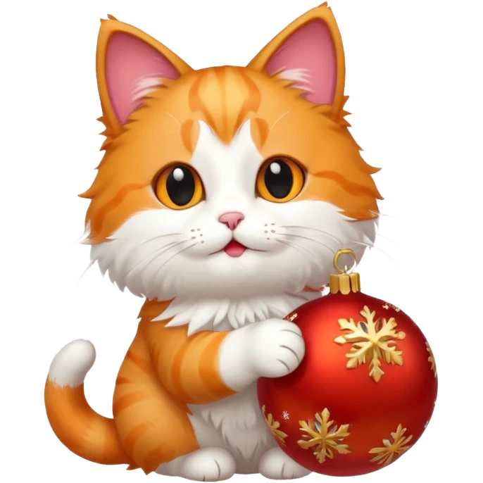 cute cat playing with a christmas ornaments emoji