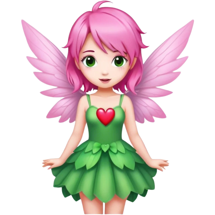 pink hair, pink wing fairy in green dress heart emoji