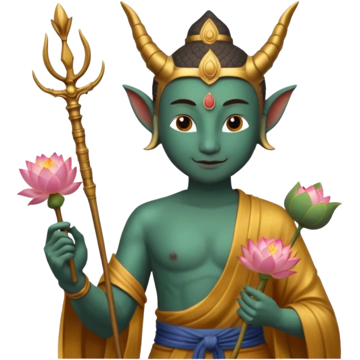 man with dragon head, scepter, buddhism, lotus emoji