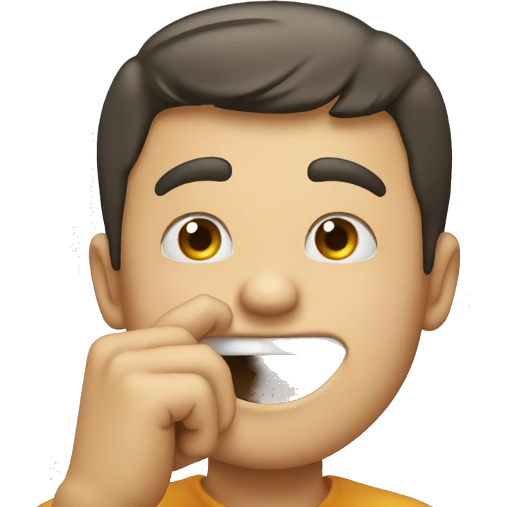 Happy guy butting his finger on his nose emoji