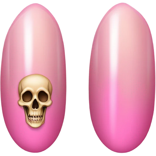 almond shape pink french tip nails skeleton hand  emoji