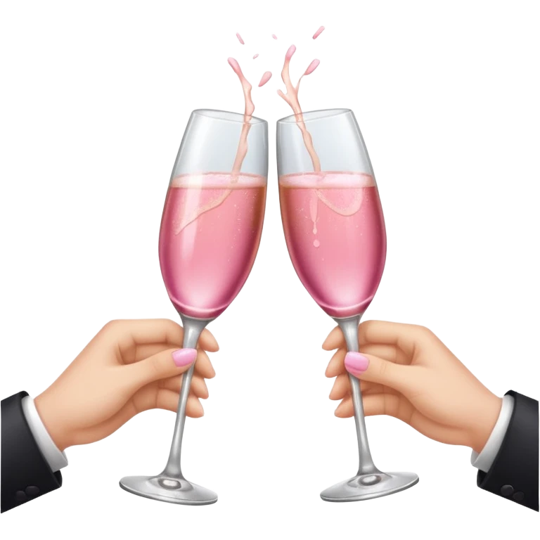 champagne glasses with pink champagne giving cheers with two hands with five fingers emoji