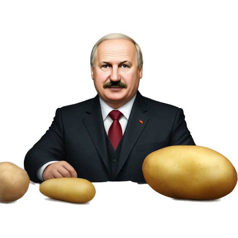 Photorealistic Belarus president Lukashenko with potato in right hand emoji