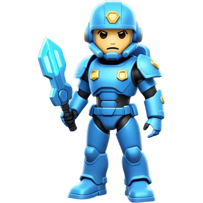 Clash of Clans aesthetic: Cinematic Playful Terran Marine Hero Emoji, rendered in a 3D vector-style similar to standard emojis with minimal shading and bold, simplified shapes. A compact, heroic isometric figure clad in futuristic power armor with signature energy accents, softly glowing with a cosmic battle charm. Simplified yet unmistakably iconic, highly detailed and consistent, glowing with a soft radiant shine and high gloss. Stylized with a touch of interstellar valor and a soft glowing outline, capturing the essence of an elite space warrior with a friendly, playful manner! emoji