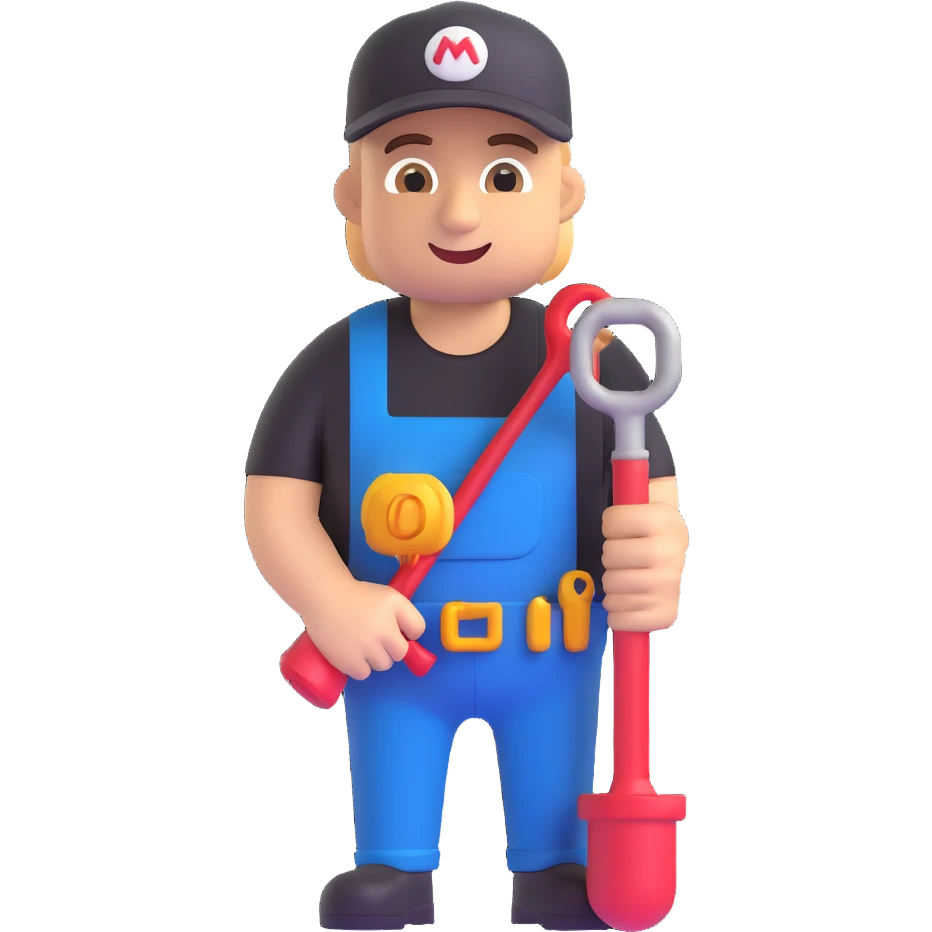 Plumber wearing a black t-shirt in 3D emoji style, microsoft style 3d fluent emoji with smooth shading and vibrant colors. emoji