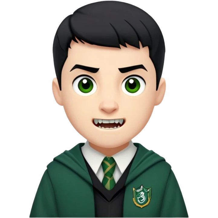Jamie Yeates is Marcus Flint in harry potter, wear hogwarts slytherin uniform, short black hair, bulky face, often grimacing and showing teeth growl menacingly emoji