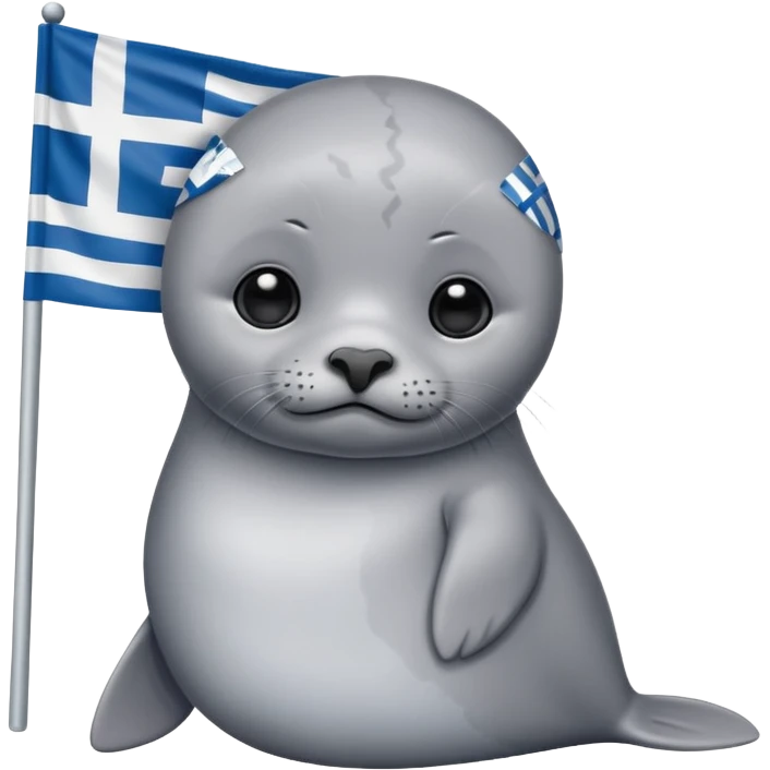 Sad Baby seal holding Greek flag emoji