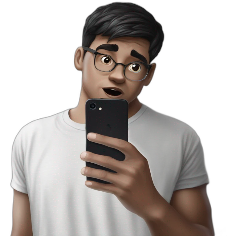 black-haired boy holding smartphone emoji