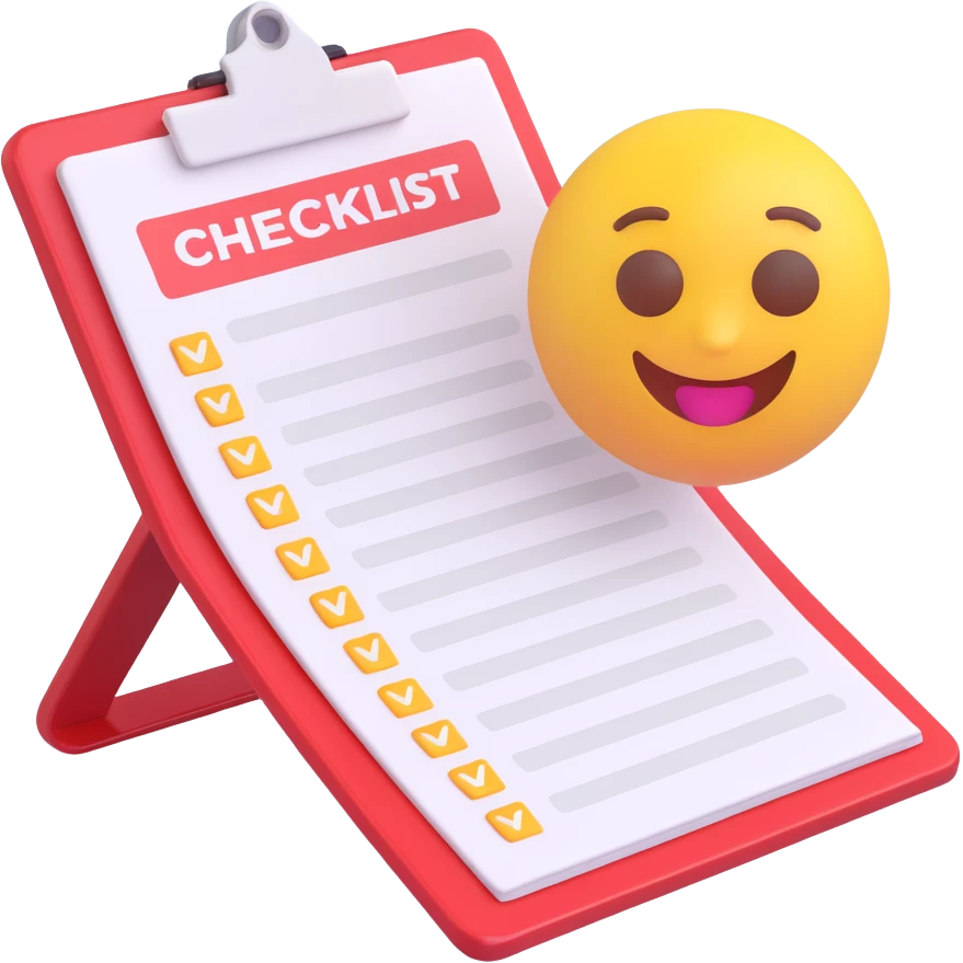 checklist on a clipboard, 3D emoji style, clean and simple emoji