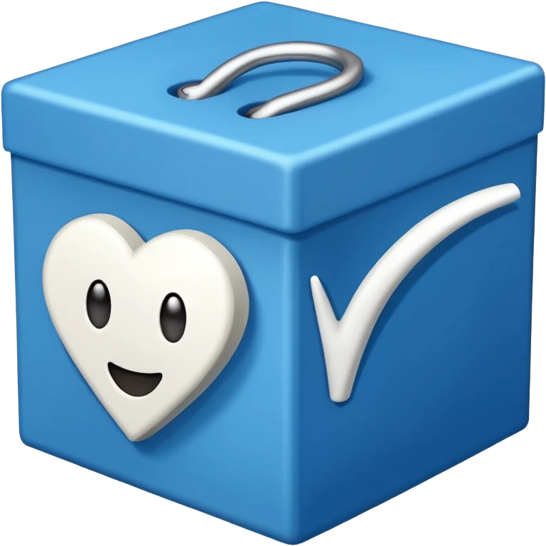 A blue box  and a white tick 1d emoji