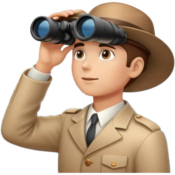 Visionary figure looking at horizon with binoculars, seeing future success emoji