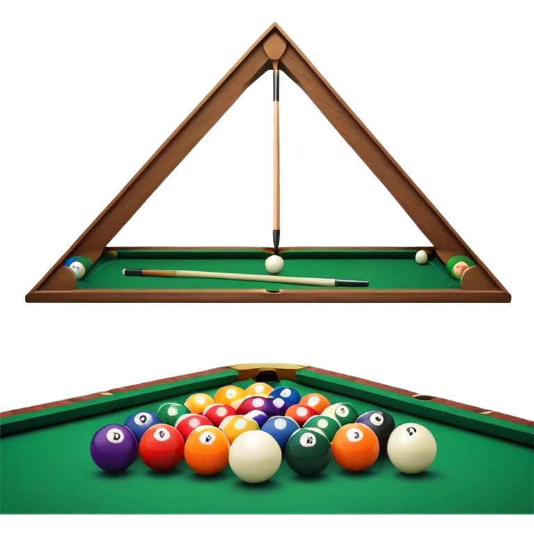 A close-up of a billiard table with a cue stick lined up to strike a colorful set of balls. The focus is on the precision of the shot, with the table’s green surface and the triangular arrangement of balls, creating a dynamic scene of strategy and concentration in the game of billiards. emoji