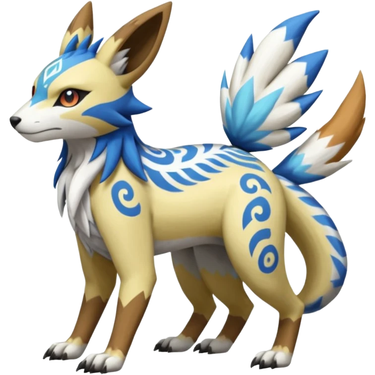 Tropical Tiny Marked Patterned Tribal WereGarurumon-Linoone-Meloetta-Renamon-Zangoose-fusion-hybrid-creature (full body) emoji