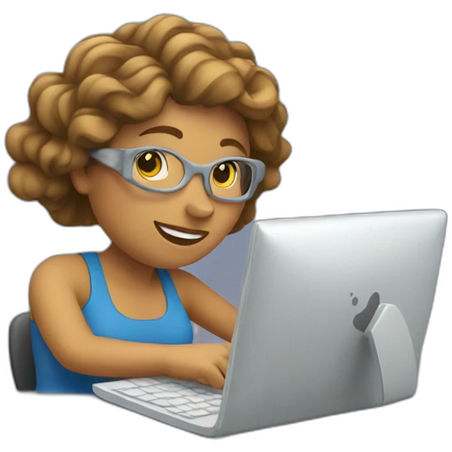 woman working on a computer with waves all around her emoji