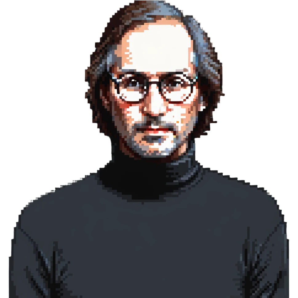 portrait of Steve Jobs, turtleneck, glasses emoji