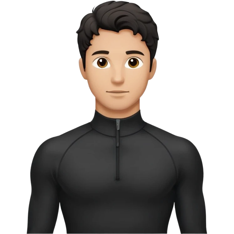 Black wavy-haired caucasian male in black athletic quarter-zip spandex top emoji