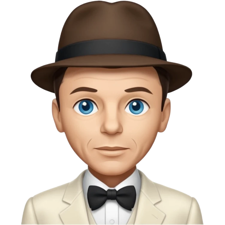 Frank Sinatra with blue eyes, dark brown hair, ivory outfit emoji