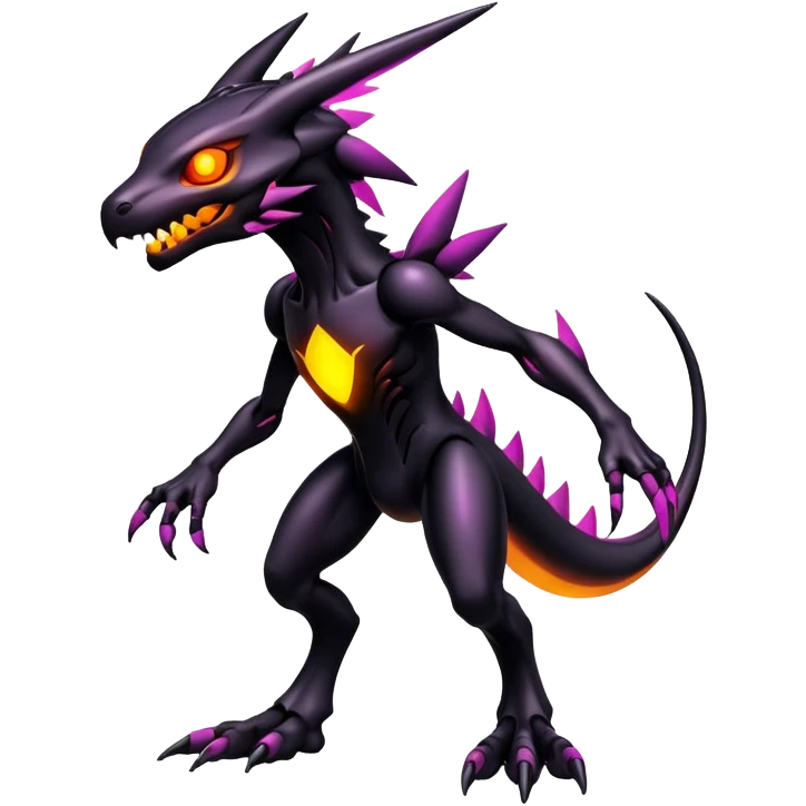 futuristic dark shadowy evil neon-glowing warm-colored Fakémon-Digimon-hybrid-creature (full body) emoji