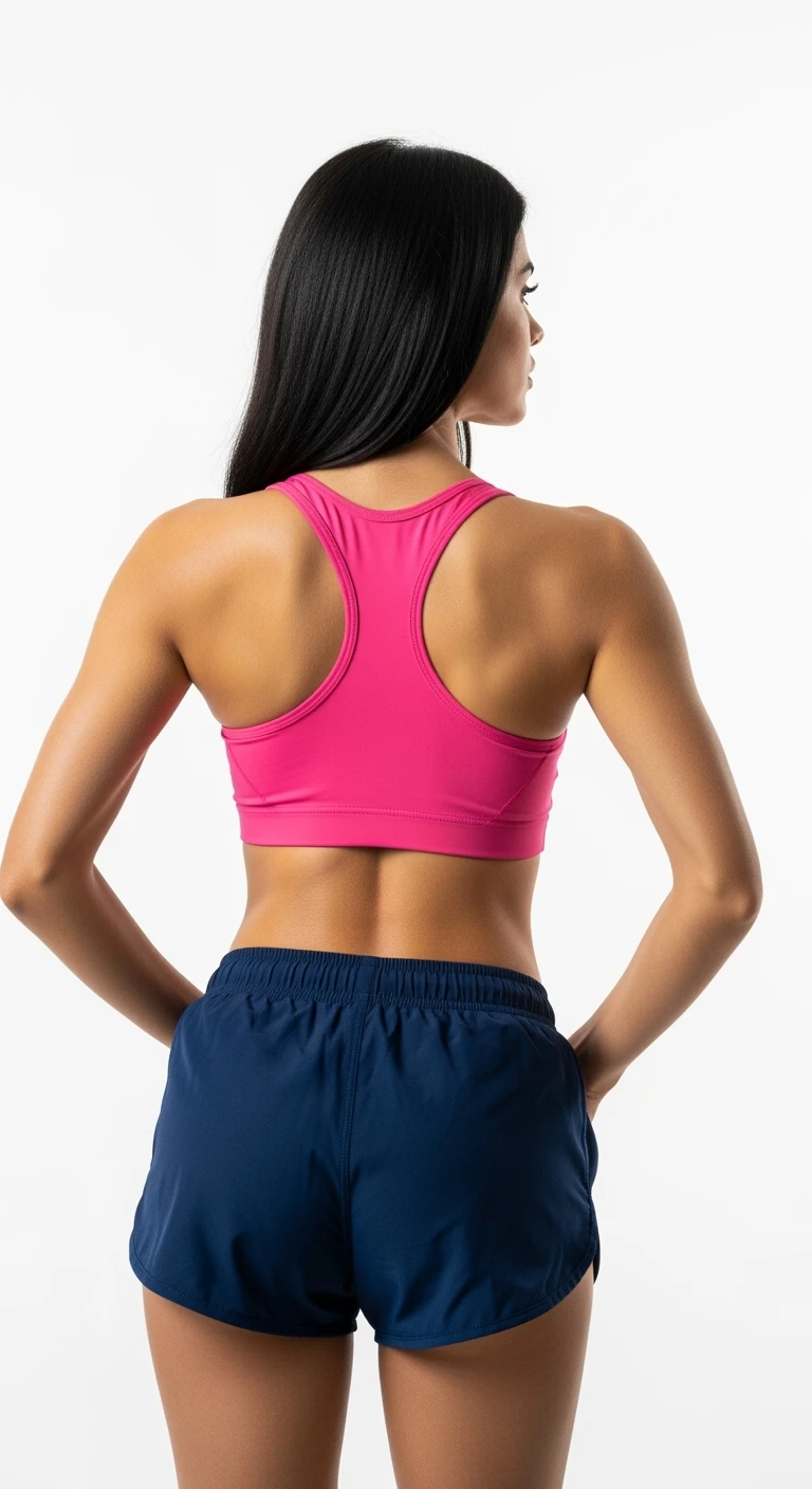 donna fitness di spalle con spina dorsale in evidenza, sfondo bianco emoji
