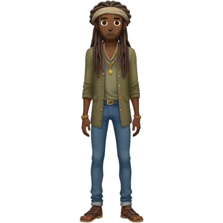 full body very skinny African American male figure standing wearing clothes with long dreadlocks emoji