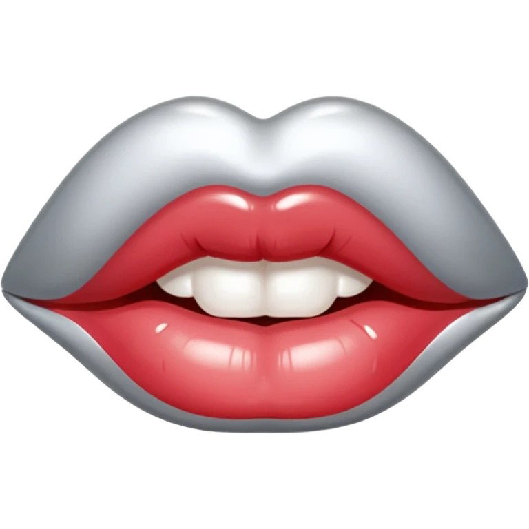 slightly parted lips, silver chrome material, glossy wet shine, seductive aesthetic emoji