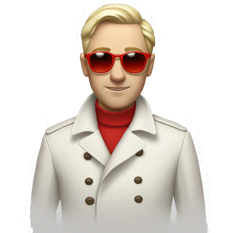 <excerpt>
A white man with real short hair, donning red tinted sun glasses in a white trench coat, is an alchemist.
</excerpt> emoji