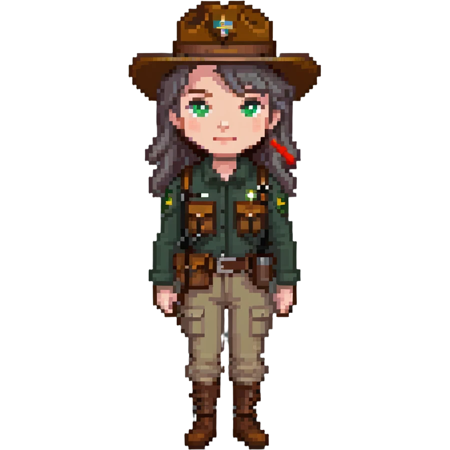 white woman park ranger with brown and gray hair emoji