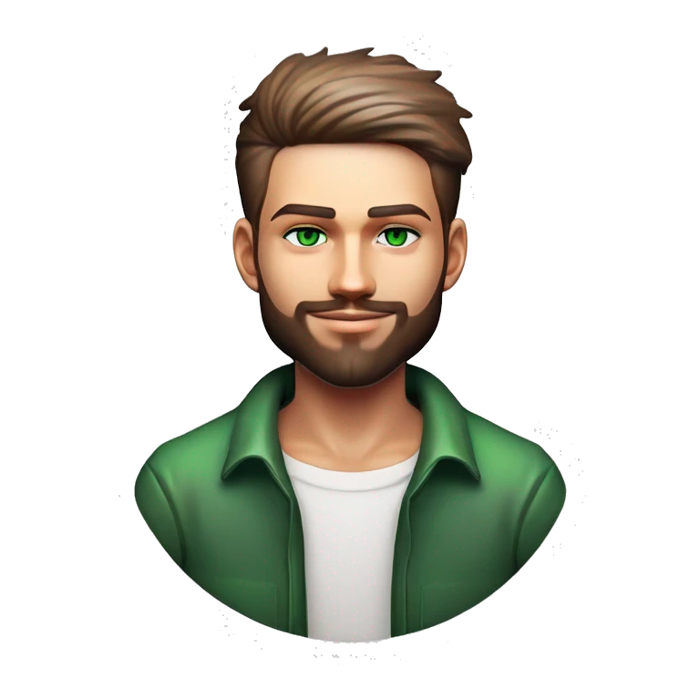 Man 21 years old, with trimmed beard, green eyes emoji