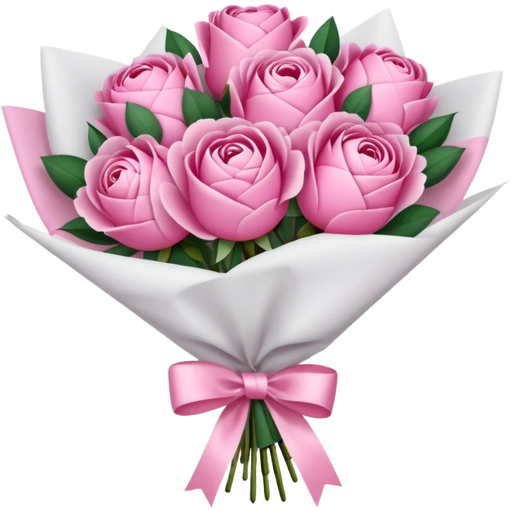 Bouquet of pink flower like rose and peony wrapped in white paper emoji