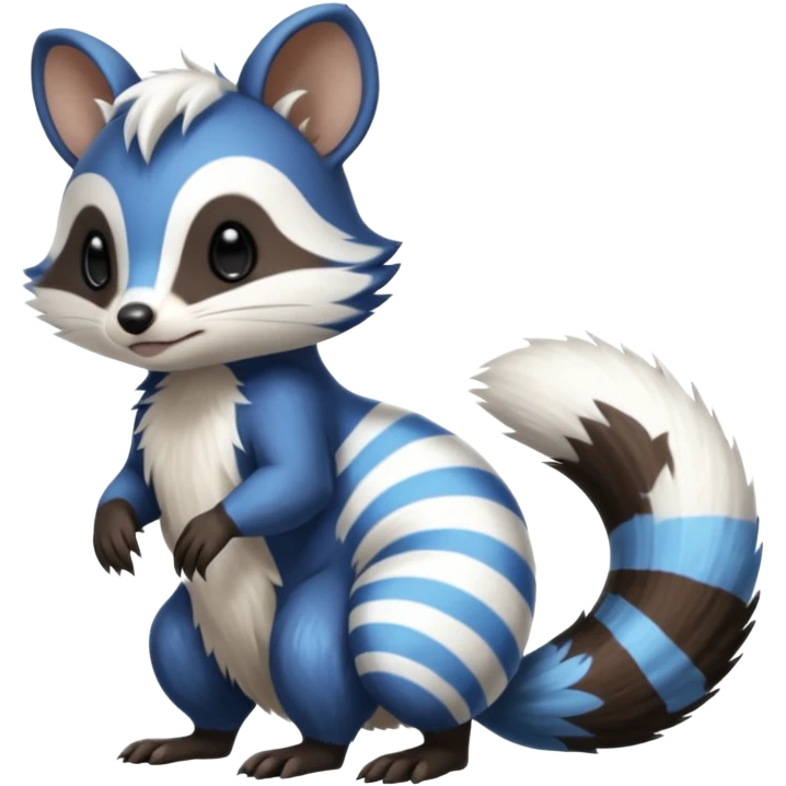 Black/White/Blue Skunk-Badger-Furret-Numbat-Minccino-Meowstic-Teddiursa-animal-fusion (full body) emoji