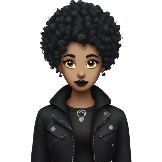 Goth girl with curly wolf cut emoji