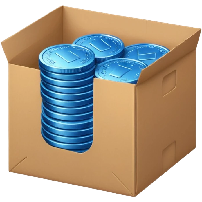 blue coins in a cardboard package emoji