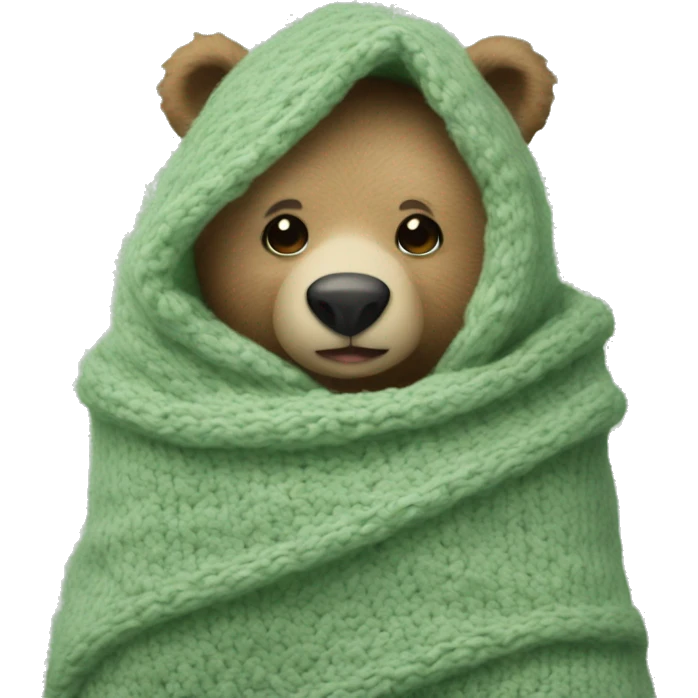 Cute Bear in knitted Sage green blanket emoji