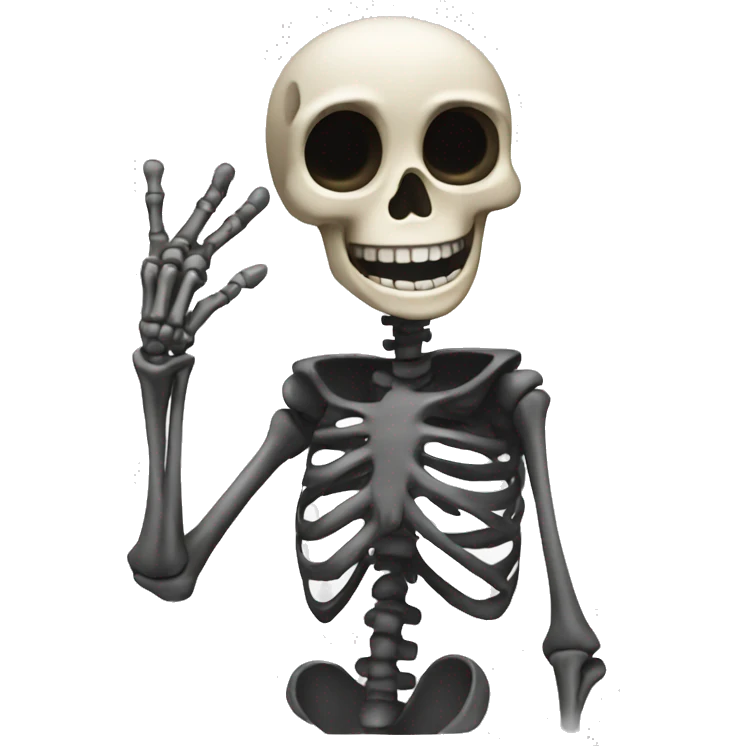 Skelton waving high while smiling  emoji