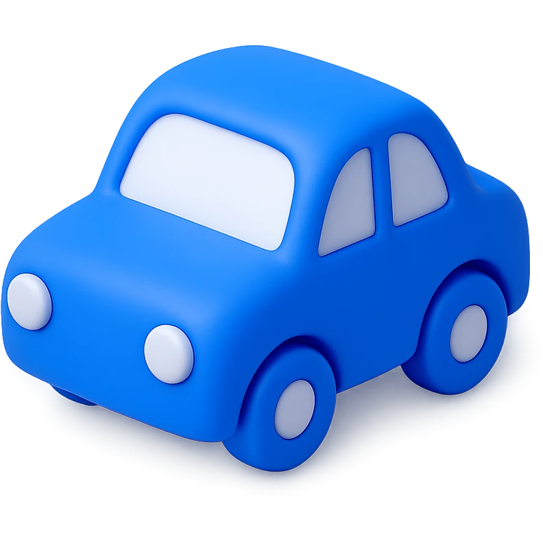 car, 3D blue icon style, shiny finish, playful emoji