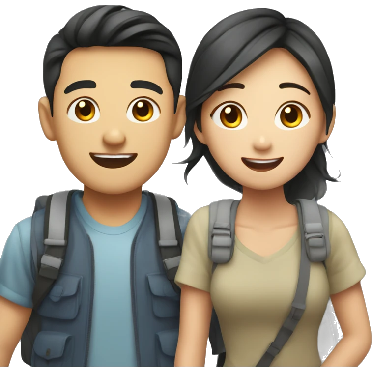 Cute young  Asian couple excitedly traveling  emoji