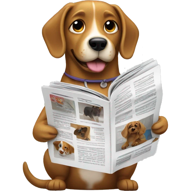 Dog taking a poop reading a magazine emoji