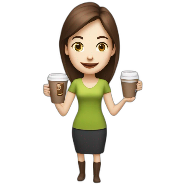 woman with brown hair and pale skin juggling coffee cups and mini laptops emoji