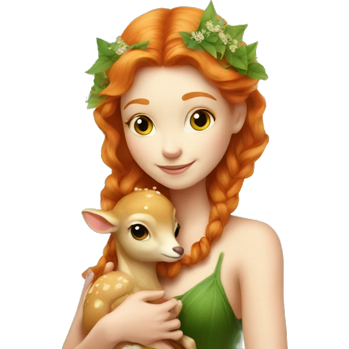 Beautiful ginger fairy with a baby fawn  emoji