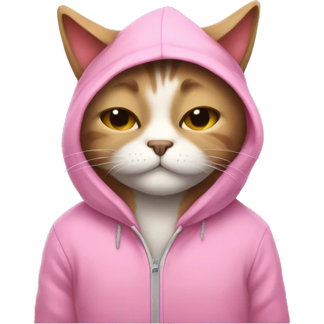 sleepy cat with a pink hoodie emoji
